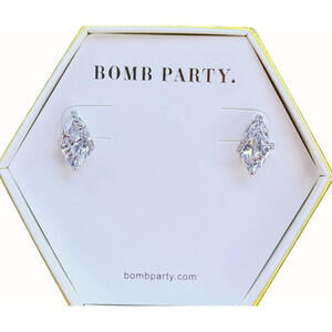 Bomb Party April Earrings RBP3174 Clear CZ on Rhodium RETRO CZ Wrapped Stone
